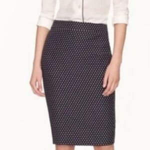 💥J. Crew No. 2 Pencil Skirt Navy Blue and White Polka Dot 0